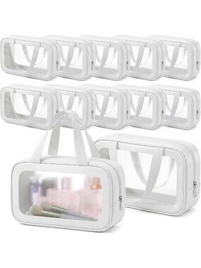 12 Pcs Clear Toiletry Bags with Handle - Waterproof Travel Cosmetic Bags for Men